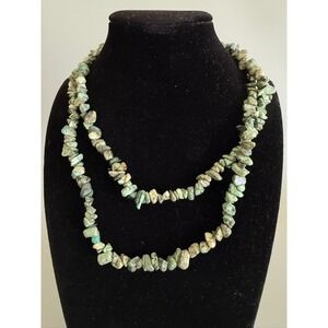 Blue Stone Chip Beaded Necklace 32" Southwestern Casual Classic Layer Style